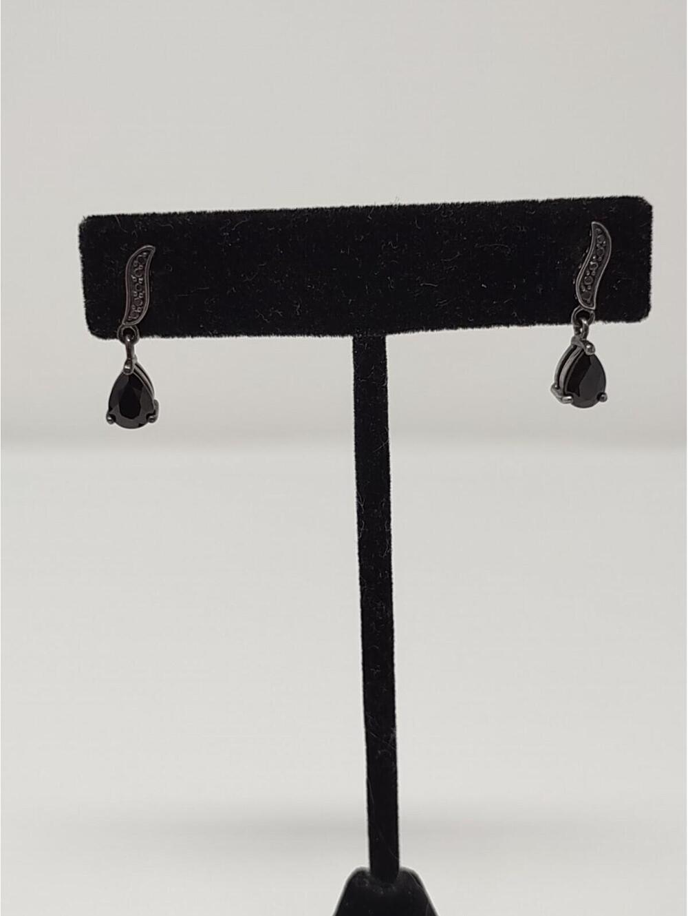 Vintage Avon 925 Black Stone Teardrop Dangle Earrings